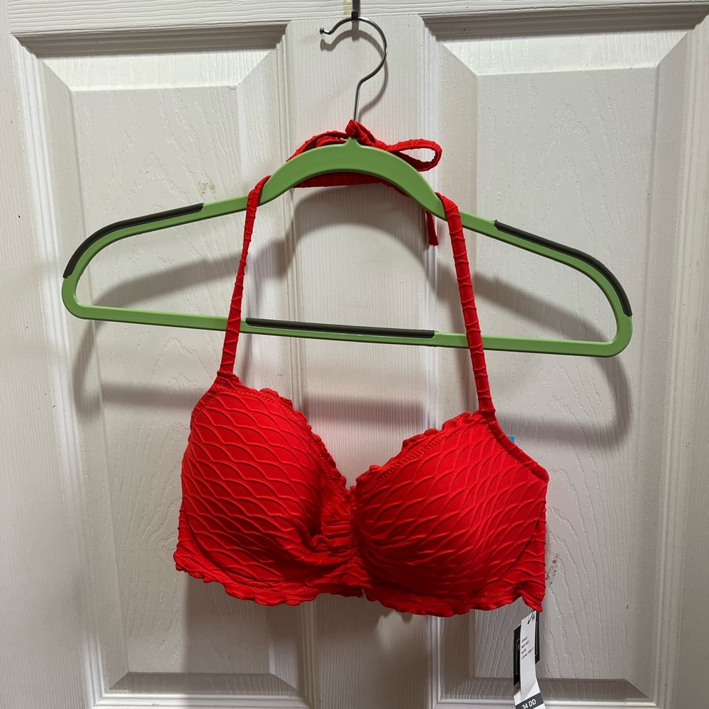 Elegant Red Textured Bikini Top